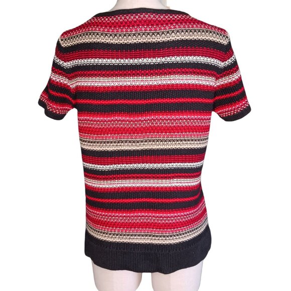 VTG Crazy Horse by Liz Claiborne Womens S Chunky Knit Sweater Top Red Black Tan - Picture 4 of 14